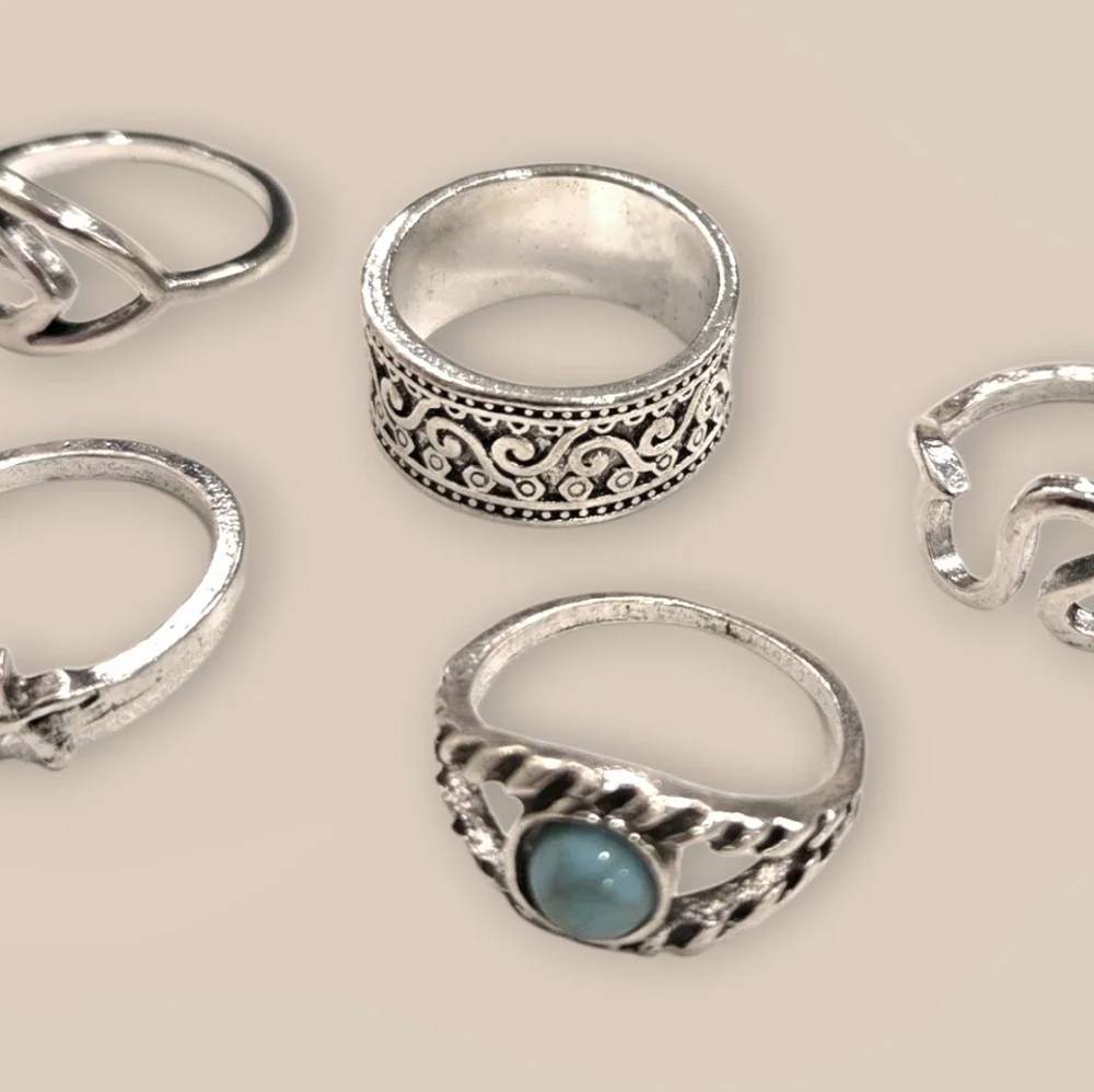 Vintage Bohemian Silver Tone Ring Set - Picture 2 of 2